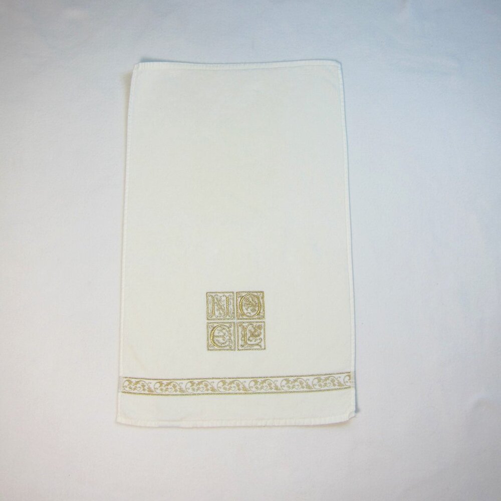 Ritz Vintage Christmas Guest Hand Towels Beige Embroidered Gold NOEL 28x17 in